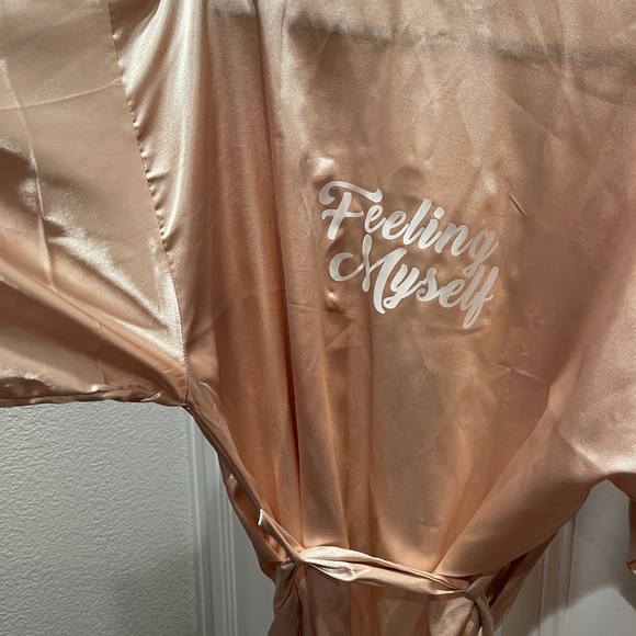 Custom “feeling myself” light Blush Pink Silky Lace Short Robe Bridal bath - Picture 9 of 16